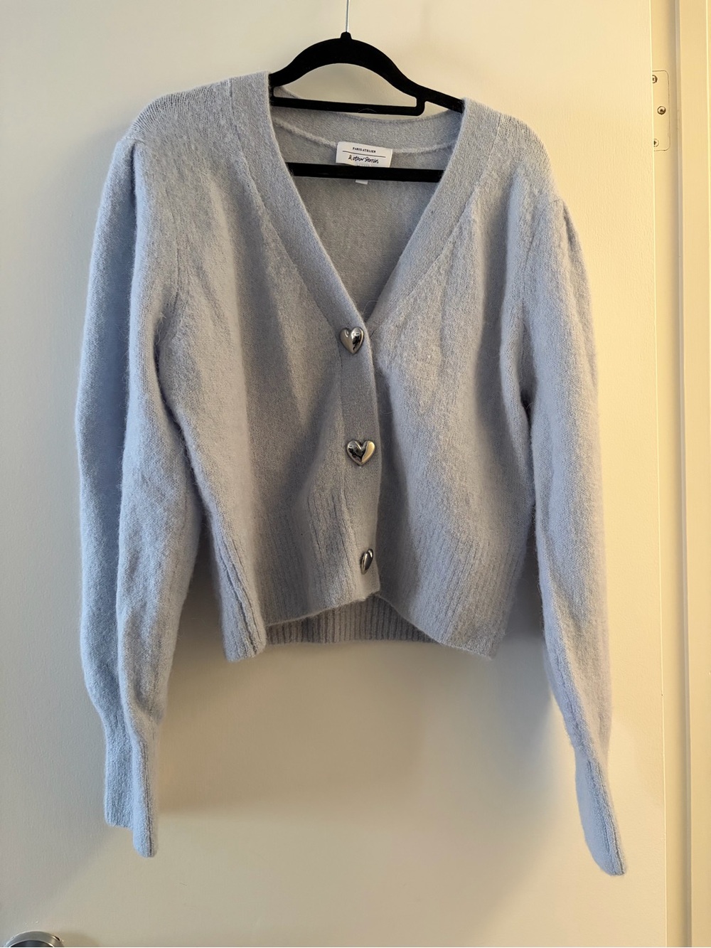 & Other Stories Light Blue Heart-Button V-Neck Cardigan